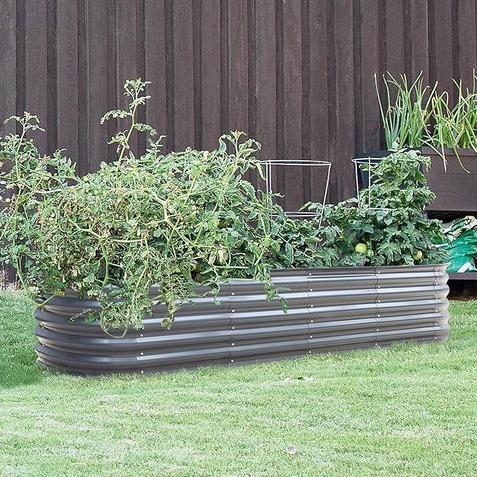 BlueWish 8x2x1.4FT Raised Garden Bed, 17" H Metal Planter Boxes Outdoor with Bottomless Design, Galvanized Raised Garden Bed for Plants Flowers, 9 in 1 Raised Planter Bed Kit, Grey