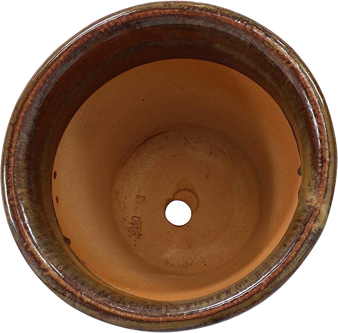 Sunnydaze Round Ceramic Planter - Set of 2 Indoor or Outdoor Plant Pots with Drainage Hole - Studio - 11" - Forest Lake Green Glaze