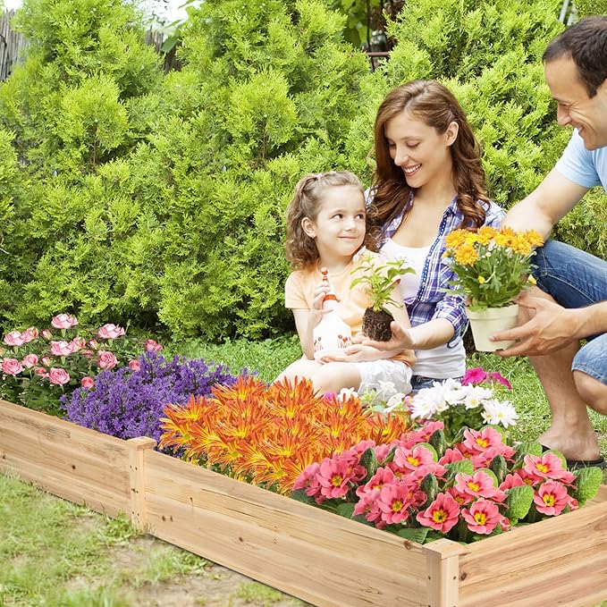 COSTWAY Raised Garden Bed, Wooden Planter Box Stand for Vegetables, Fruits, Herbs, Flowers, Garden Planting Bed Kit for Outdoor, Backyard, Patio, Lawn, 91" x 24" x 9"