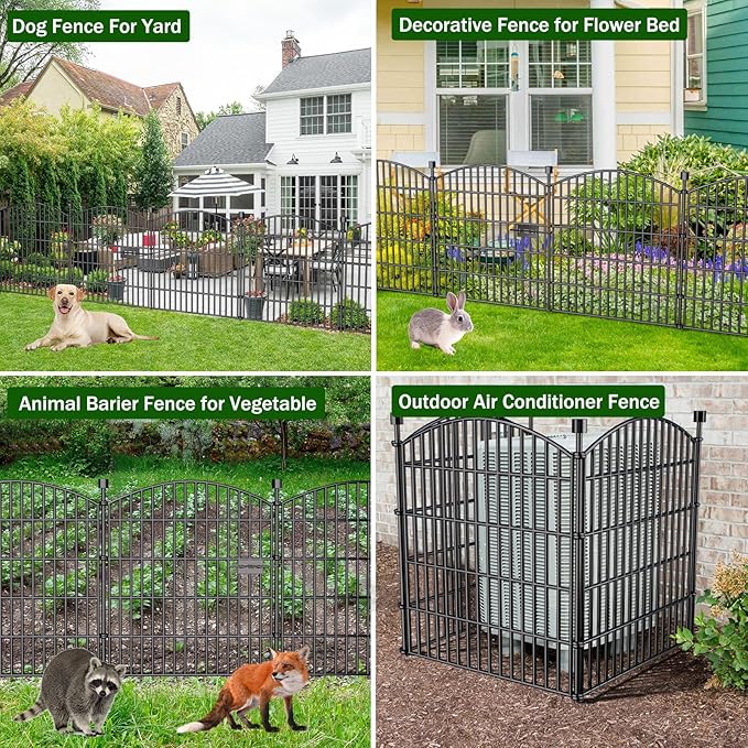 Decorative Garden Fence with Gate, 5 Panels - 32 in (H) x 11.8 ft (L) No Dig Dog Fence Outdoor for Yard, Rustproof Tall Garden Fencecing Panels, Animal Barrier Suitable for Yard Border, Patio