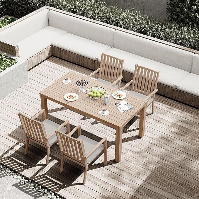 RoyalCraft 5 Pieces Patio Table and Chairs Set, Aluminum Outdoor Dining Table with 4 Chairs, Outdoor Patio Dining Sets with Removable Cushion for Garden, Backyard, Lawn, Brown