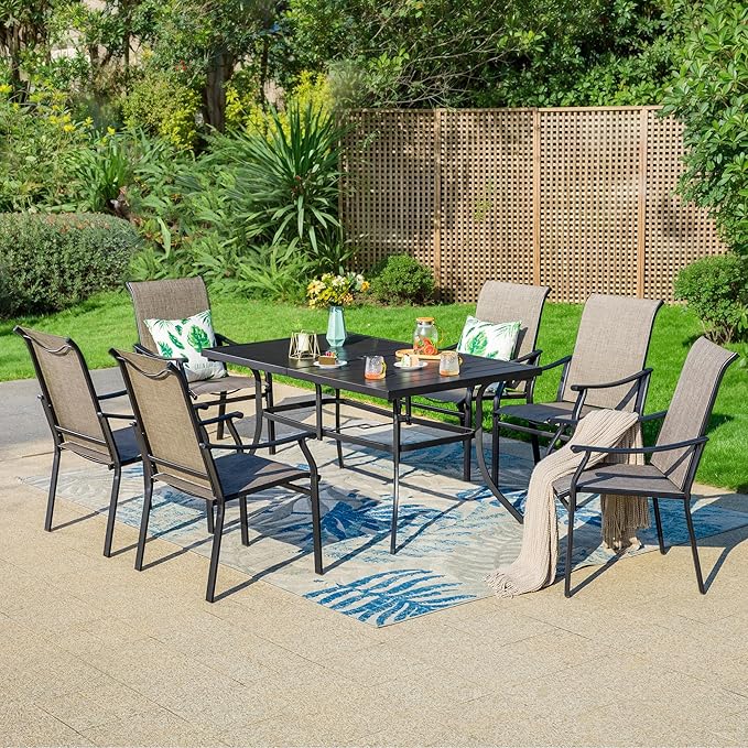MFSTUDIO Patio Table and Chairs Set, 7 PCS Outdoor Dining Set with 6 Patio Dining Chair and 1 Heavy Duty Metal 59" Table for 6, All Weather Resistant Patio Furniture, Grey