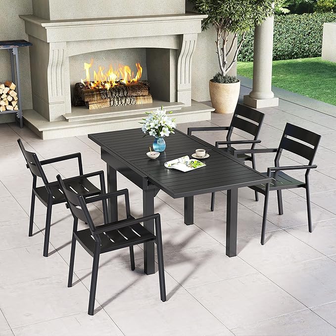 Pellebant Aluminum Stackable Patio Dining Chairs Set of 2, Black Outdoor Dining Chair with Armrest, All Weather for Patio, Lawn, Garden