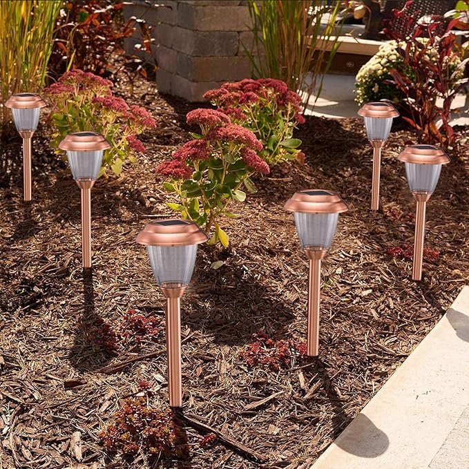 Voona Solar Lights Outdoor - 8 Pack Copper Garden Walkway Lights Solar Powered Waterproof for Garden, Lawn, Yard, Pathway