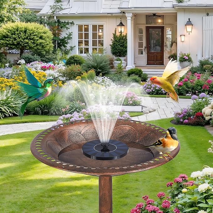 VECELO 28" Pedestal Outdoor Bird Bath with Solar Powered Fountain for Outside, Vintage Bronze Polyresin Lightweight Antique, Yard/Garden Decoration, Bronze