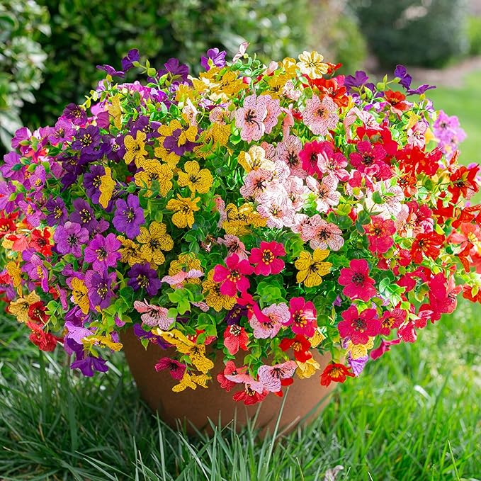 florisso Artificial Fake Plants Flowers for Outdoor Decoration, 12 Bundles Faux Silk Daisy Look Real UV Resistant for Outside Home Porch Patio Planter Decor