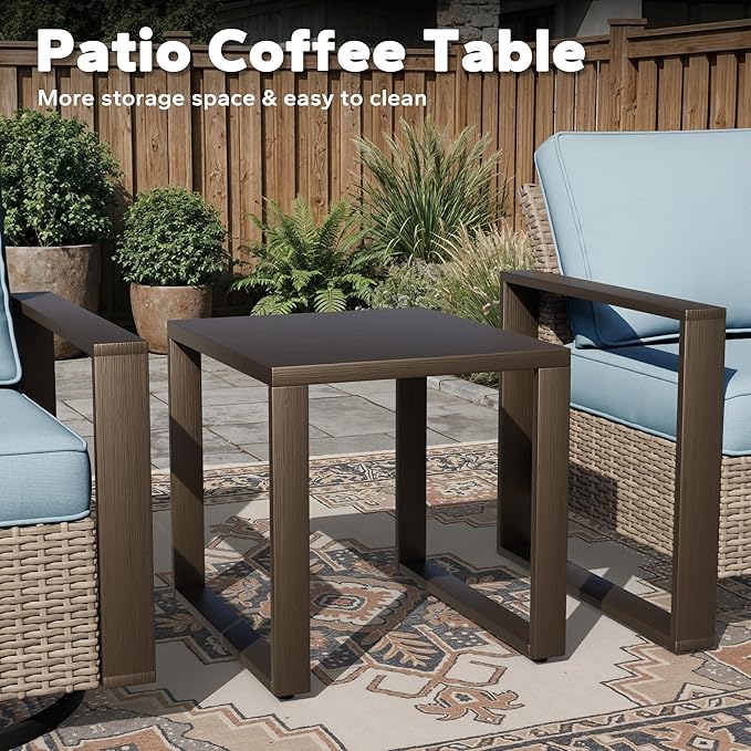 Joyside Outdoor Patio Swivel Rocker Chairs, 3 Pieces Wicker Furniture Set, 2 Swivel Rocking Chairs and 1 Table, Metal Wide Armrest, Thick Cushions and Deep Seating for Garden, Backyard, Porch, Deck