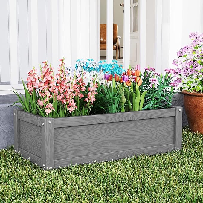 HDPE Raised Planter Box Outdoor,Rot-Resistant and Non-Cracking,Raised Beds for Gardening 29.5 * 14.4 * 9.8 in for Yard,Lawn,Outdoor Planter Boxes Rectangle with Drainage Holes Gray