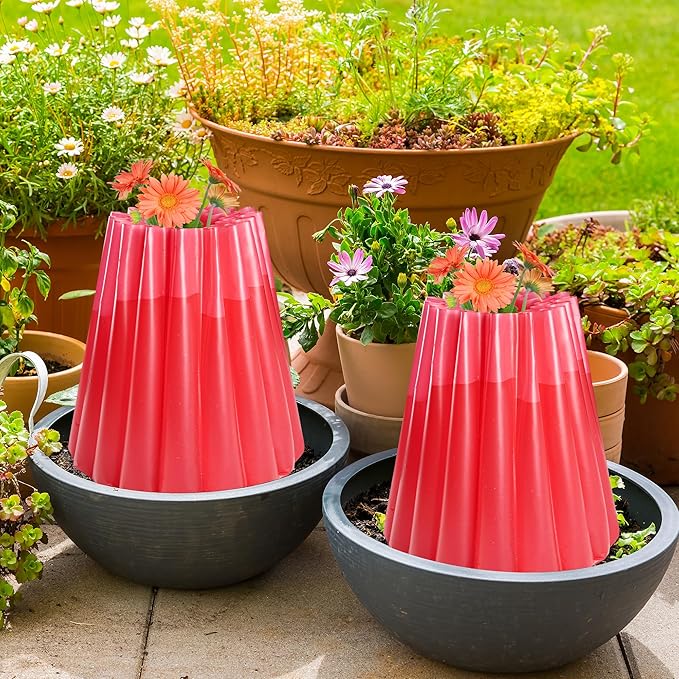 Adnee 5 Pack Water Filled Plant Protectors-19 x 17 Inch Reusable Wall of Water Plant Covers for Tomato Plants-Red Early Season Insulating Plant Protective Cover for Outdoor Winter Freeze Protection