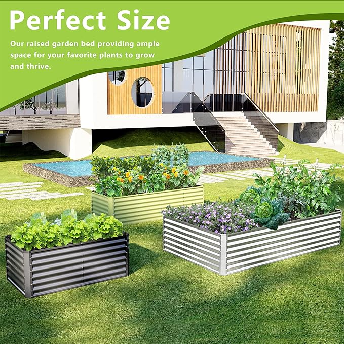 8x4x2FT Galvanized Raised Garden Bed Kit, Galvanized Planter Raised Garden Boxes Outdoor, Large Metal Raised Garden Beds for Vegetables-Grey