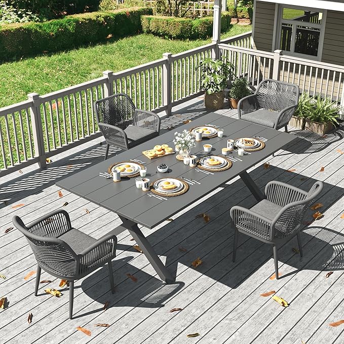 LayinSun Outdoor Dining Set for 4, 5 Pieces Patio Furniture Sets with Aluminum Dining Table and Rope Weave Chairs