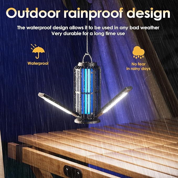 TYPEC Bug Zapper, Solar Bug Zapper with 3 Solar Charging Panels, IP65 Waterproof Mosquito Zapper, 4200V Mosquito Zapper with LED Light, Outdoor Indoor AUTO ON/Off