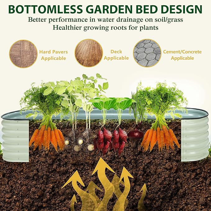 BlueWish 8x2x1.4FT Galvanized Raised Garden Bed, 17" H Raised Bed Outdoor for Plants, 9 in 1 Raised Garden Bed Kit, Metal Planter Box for Vegetables Flowers, Beige