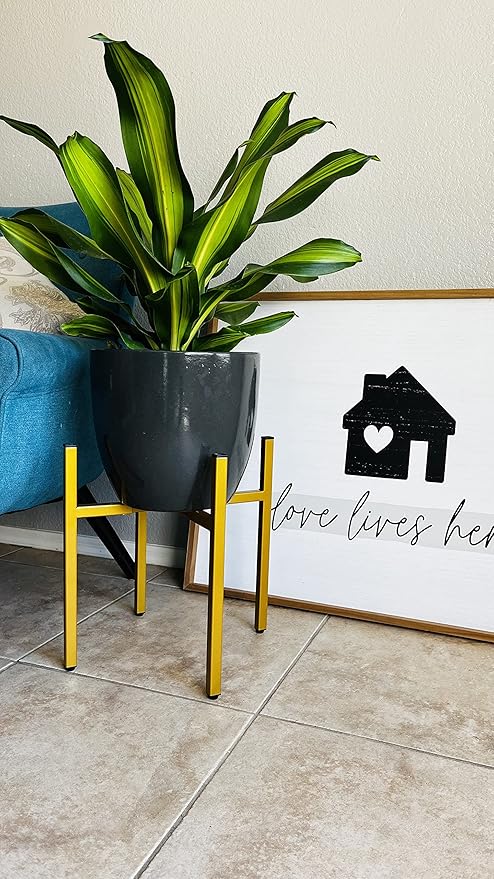 RAINBLELAND Adjustable Metal Plant Stand, Indoor Outdoor, Width 8" to 14", Fits Small to Large Pots, Modern Golden Iron Plant Holder