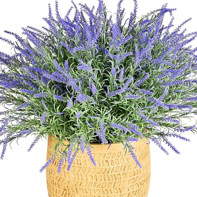HIFORESTAR UV-Resistant Artificial Lavender Flowers – Certified Fade-Proof Outdoor Decor – Realistic Purple Fake Plants Faux Greenery for Patio, Garden, and Landscaping