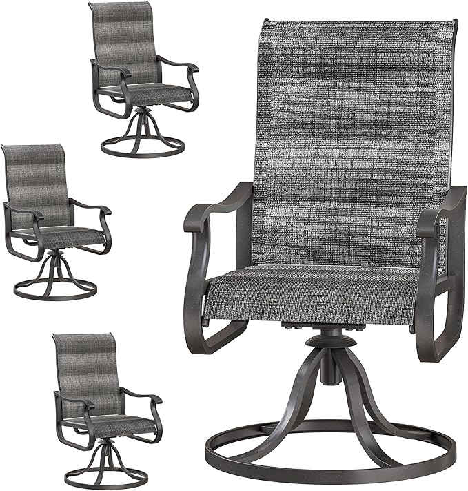 Patio Swivel Chairs Set of 4, Outdoor Dining Chairs with High Back, All-Weather Swivel Rocker Chair for Lawn, Porch or Garden (Padded Dark Grey)