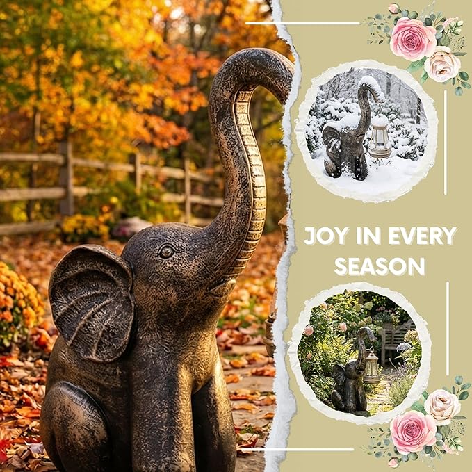 Solar Garden Statues Elephant with Solar Lantern, Lucky Waterproof Resin Outdoor Decorations for Patio Yard Lawn, Solar Light Ornament Gifts for Housewarming Mom Women