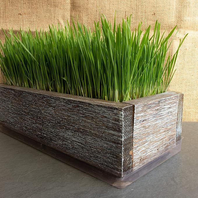 Reclaimed Barnwood Style Planter Box - Aged Brown - Weathered Rustic Look - Flower, Herb & House Plant Garden Barn Wood Planter with Drip Tray