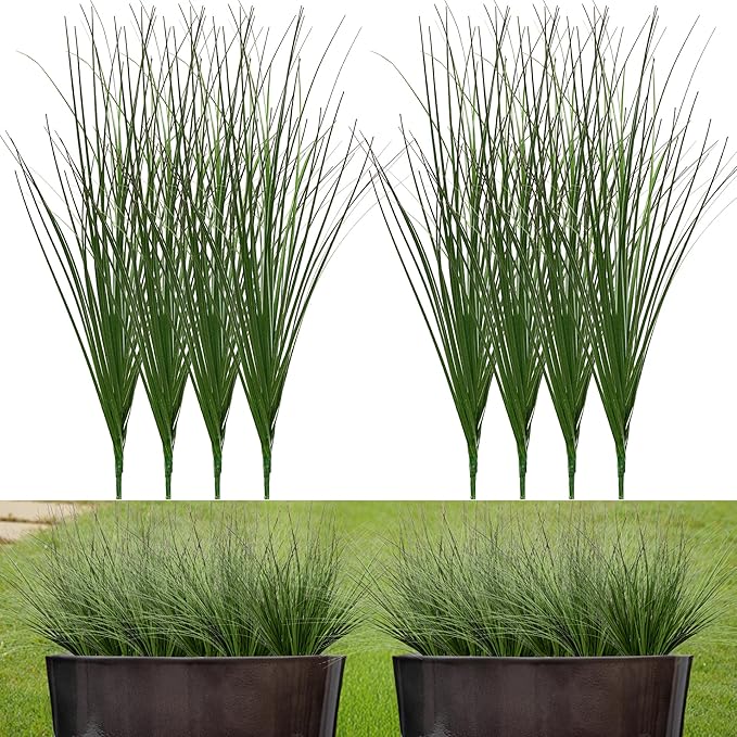 Uqueeten 8PCS 17.3" Fake Plants Artificial Wheat Grass Greenery Plastic Plants Fake Grass Artificial Plants for Outdoor Decor Artificial Flower with Greenery Stems for Indoor Home Decoration