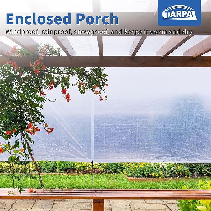TARPAL Semi Clear Tarp 20x20ft Large Tarp Waterproof Clear Plastic Tarps with Grommets and Reinforced Edges for Patio,Porch and Outdoor Plant,Chicken Coop,Garden,Cat Litter