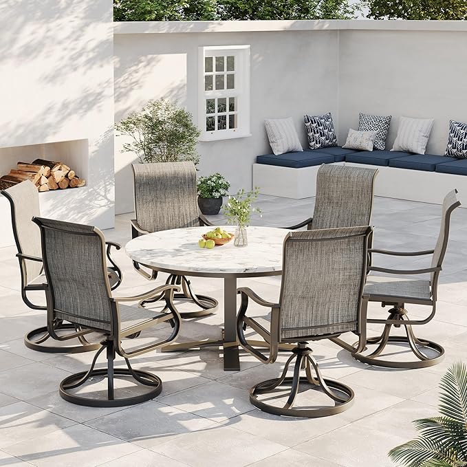 Patio Swivel Chairs Set of 6, Outdoor Dining Chairs with High Back, All-Weather Swivel Rocker Chair for Lawn, Porch or Garden (Dark Grey)