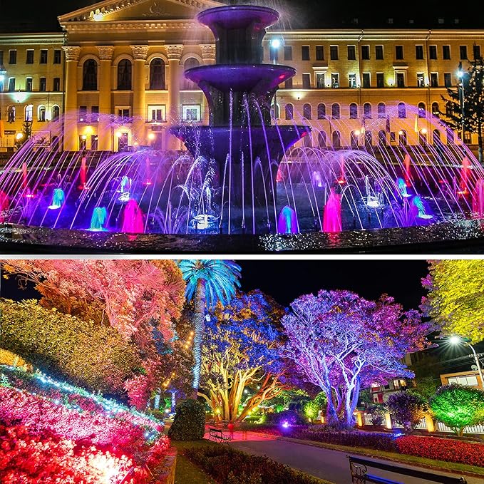 Pond Lights, Color Changing Spotlight Underwater Colored LED Fountain Lights Outdoor Landscape Spot Light RGB IP68 Waterproof Submersible Dimmable for Garden Yard Lawn Halloween (8 Lights)
