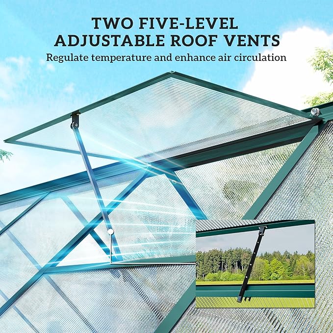 Outsunny 11x6 ft Polycarbonate Greenhouse with Swing Door and Two Adjustable Roof Vents, Aluminum Walk-in Greenhouse Outdoor Greenhouse for Patio Garden Backyard, Dark Green