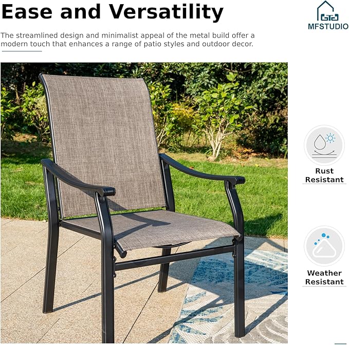 MFSTUDIO Patio Table and Chairs Set, 7 Pieces Outdoor Dining Set with 6 Patio Dining Chairs and 1 Heavy Duty Metal Expandable Table for 6, All Weather Resistant Patio Dining Furniture, Grey