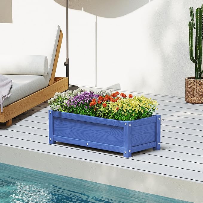 HDPE Planter Box, All-Weather Outdoor Garden Bed Easy to Assemble, Drainage System, Low Maintenance, Non-Fading, for Flower/Herb/Seed (Navy)