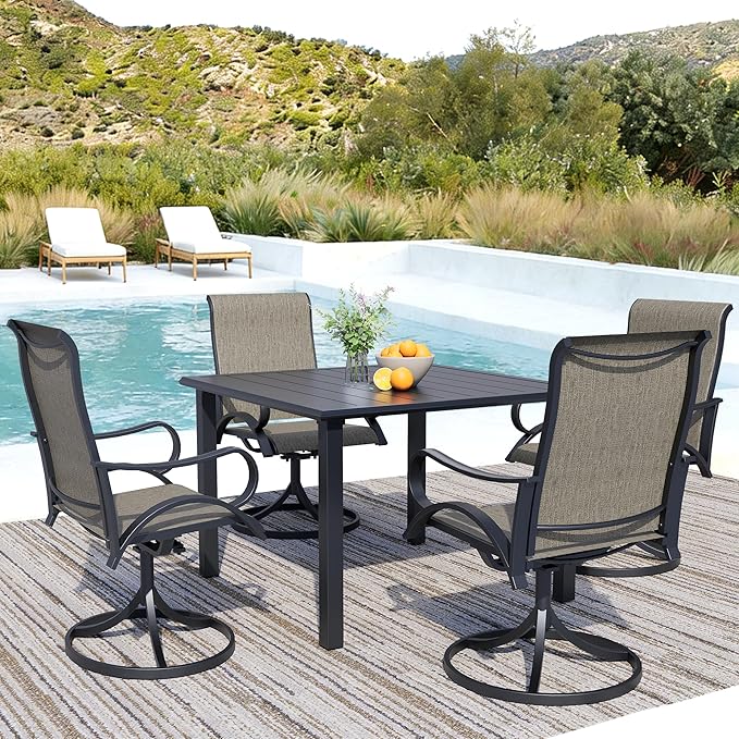 Patio Swivel Chairs Set of 6, All-Weather Metal Outdoor Dining Set with Breathable Mesh Seat, Lightweight Swivel Bistro Chairs for Garden, Deck, Porch, Ash Brown