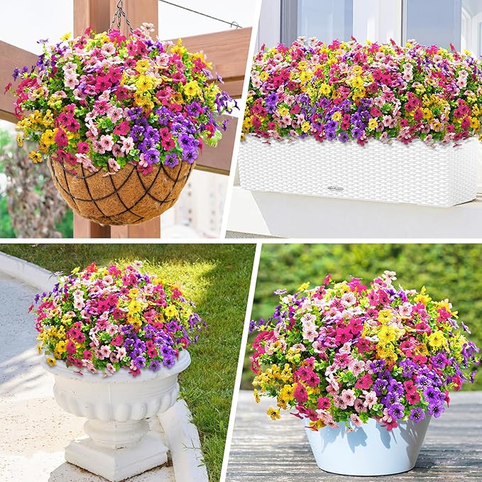 Elyum Artificial Flowers for Outdoors, 36 Bundles Artificial Flowers for Decoration, UV Resistant Fake Outdoor Flowers Artificial Plants for Outside Garden Porch Patio Yard Decor