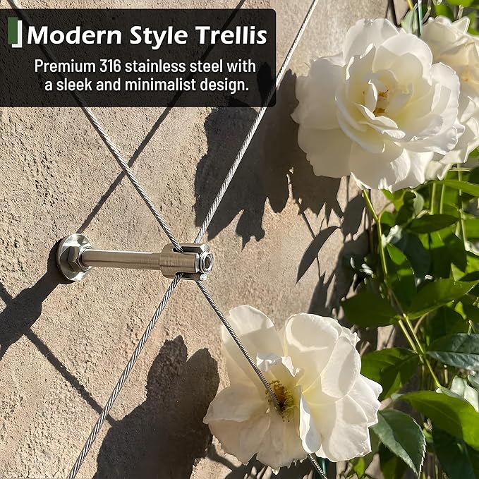 Acemaker Wire Trellis for Climbing Plants Outdoor, 12-Set Wall Wire Trellis Kit with 5/64"(2mm) x 53ft Stainless Steel Cable, T316 Espalier System for Fence and Garden DIY Projects