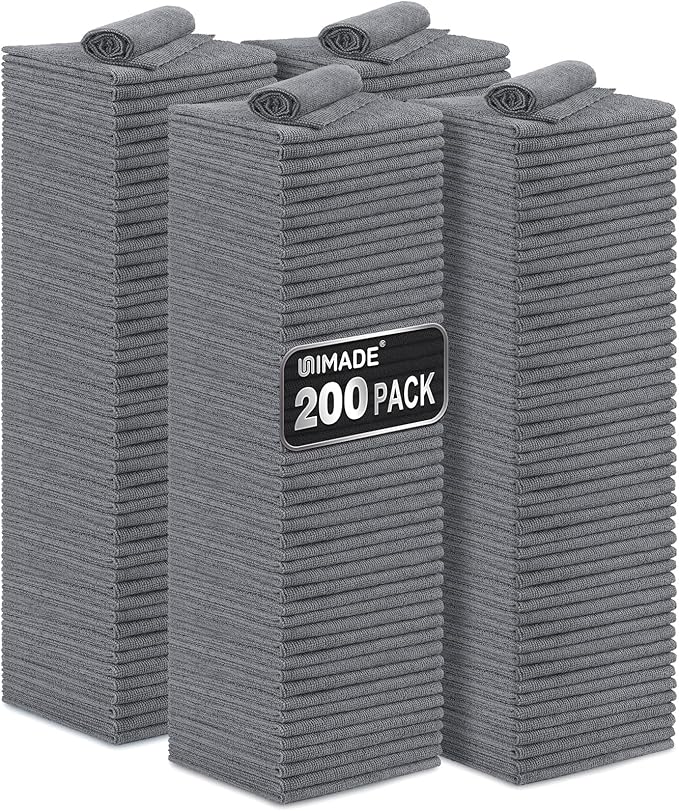 Microfiber Cleaning Cloth, 200 Pack Microfiber Towels for Cars Reusable Shop Rags Bulk Lint Free Cleaning Towels for Car Kitchen Automotive Bar Mechanic Restaurant Garage, 11.5"x 11.5", Grey