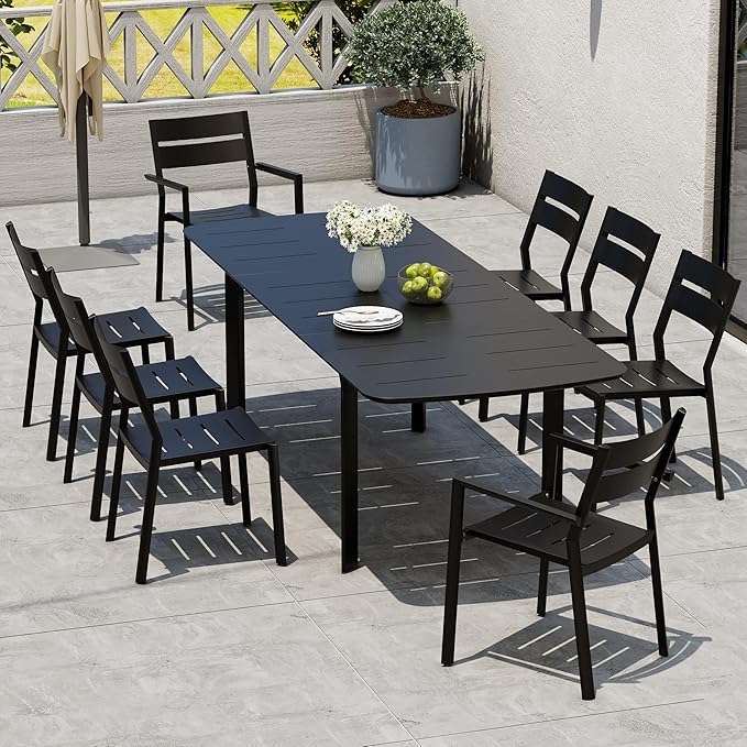 Pellebant Aluminum Stackable Patio Dining Chairs Set of 2, Black Outdoor Dining Chair with Armrest, All Weather for Patio, Lawn, Garden