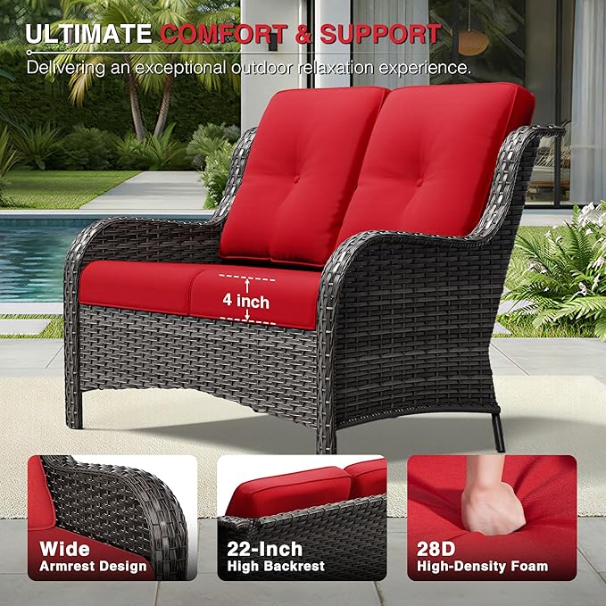 Joyside 5 Piece Wicker Patio Furniture Set, Rattan Patio Chairs with High Back, Deep Seating, Wide Armrest, Thickened Cushions, Outdoor Furniture for Deck, Porch Use