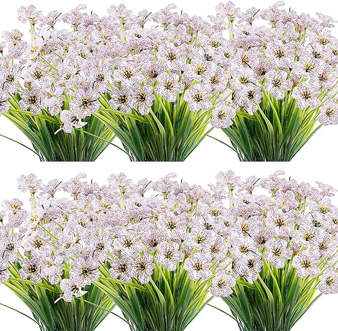 JEMONG 20 Bundles Artificial Flowers Outdoor UV Resistant Fake Flowers No Fade Faux Plastic Plants Garden Porch Window Box Decorating(White)…