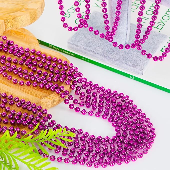 120PCS Mardi Gras Beads, 33 IN Bead Necklace, Rosered Mardi Gras Accessories, Party Costume Beads Parade Throws Bulk for Christmas Pirate Party Favors Supplies Decor