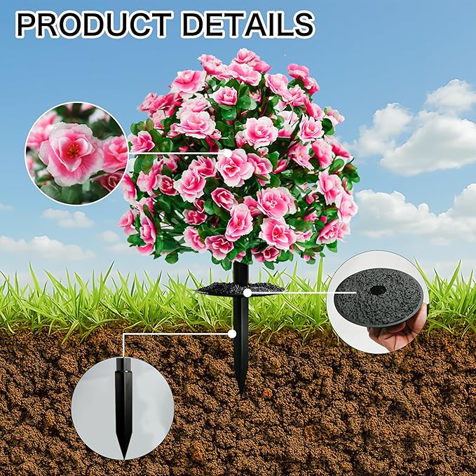 AZXVT Artificial Flowers for Outdoors, Faux Outdoor Plants Fake Plants Topiary Balls Artificial Outdoor Set of 2 with Ground Spike for Home Front Porch Patio Garden Decor (Pink)