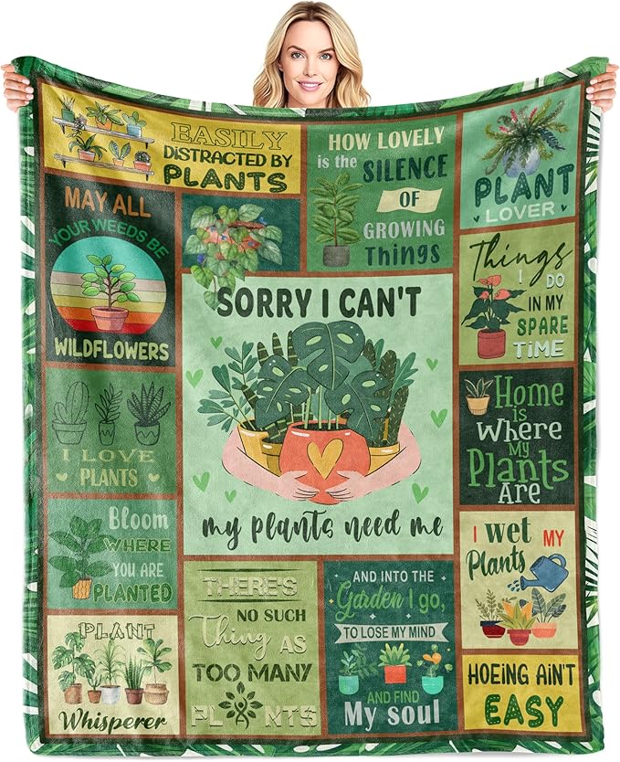 LNKRFRPA Plant Gifts Blanket, Plant Lover Gifts for Women/Lady/Mom, Gardening Gift for Woman, Garden Gift for Mom Grandma, Gifts for Gardeners Woman Blanket 60"x50"