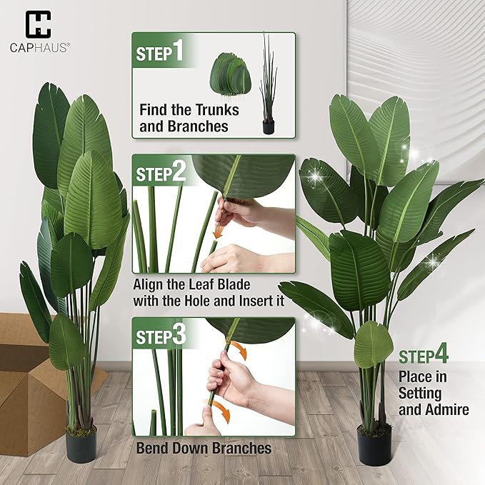 CAPHAUS 5FT Artificial Bird of Paradise Tree, UV Resistant Potted Fake Plant with Dried Moss for Indoor Outdoor Use, Realistic Floor Plant for Home Office Corner Decor, No Maintenance