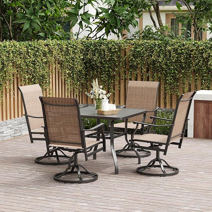 Soohow Outdoor Dining Chairs Set of 4, 360°Swivel Patio Dining Chair with Textilene Fabric, Outdoor Metal Armchair All Weather Resistant, Ergonomic Comfort, Perfect for Patio, Backyard, Balcony