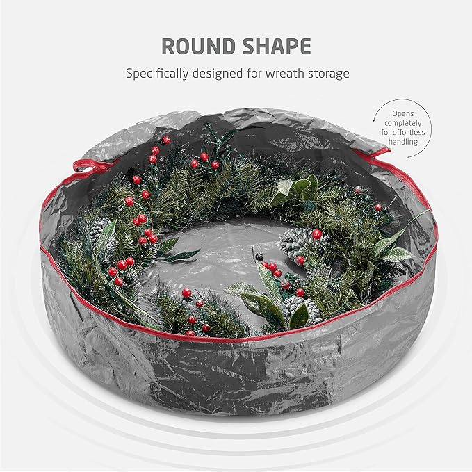 ZOBER Christmas Wreath Storage Container 30 Inch - Wreath Bag for Artificial Wreaths Box - Dual Zippered Wreaths Storage Bag with Strong Durable Handles - Gray