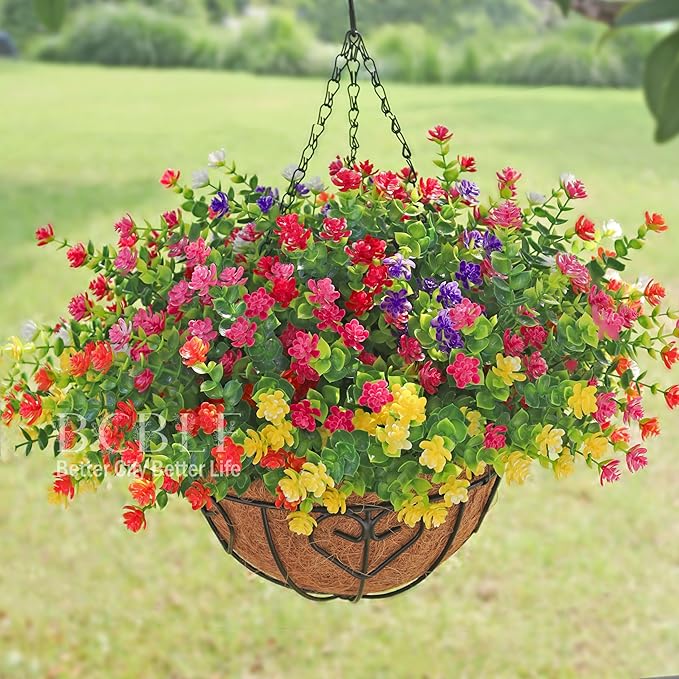 BCBLF Artificial Flowers for Outdoors, 12 Bundles UV Resistant Realistic Faux Plants for Outside Porch Planter, Spring Summer Home Garden Decoration, Green