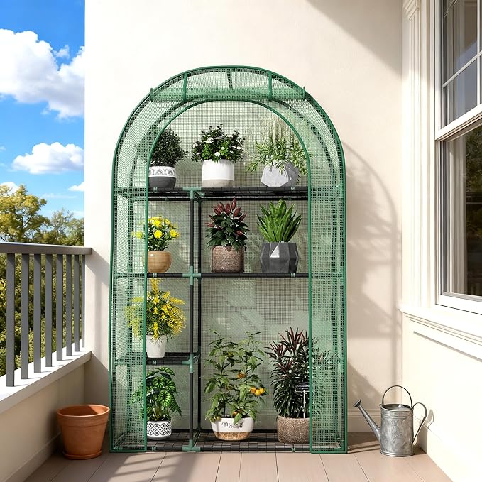 Mini Greenhouse for Outdoors, Portable Small Greenhouse 4-Tiers for Indoor, 38"x17"x62" Green House with PE Cover