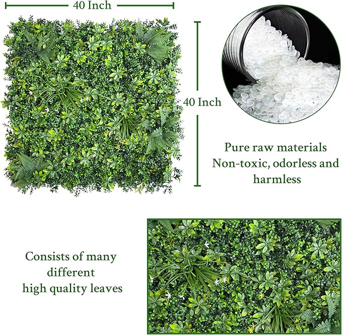 ODTORY Artificial Greenery Wall Panels: 40"x 40" Faux Grass Wall Backdrop Boxwood Ivy Privacy Screen with UV Protection,Fake Hedge Fence for Outdoor,Indoor,Garden,Backyard and Home Decor