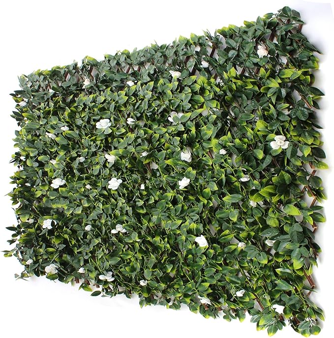 3rd Street Inn™ Leaf Trellis - Bamboo Greenery Panel - Boxwood and Ivy Privacy Fence Substitute - DIY Flexible Fence Panel (4, White Rose Rattan)