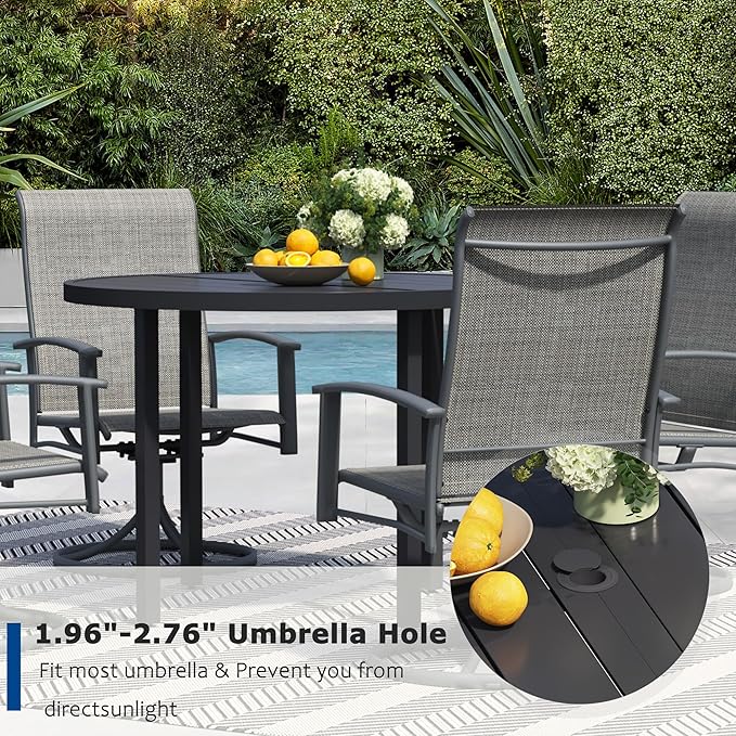 5 Pieces Outdoor Table and Chairs for 4, 42" Black Round Table with 4 Grey Swivel Chairs, Patio Set with Swivel Chair, Garden Tables for Outdoor, Patio Dining Set for Lawn Backyard Poolside