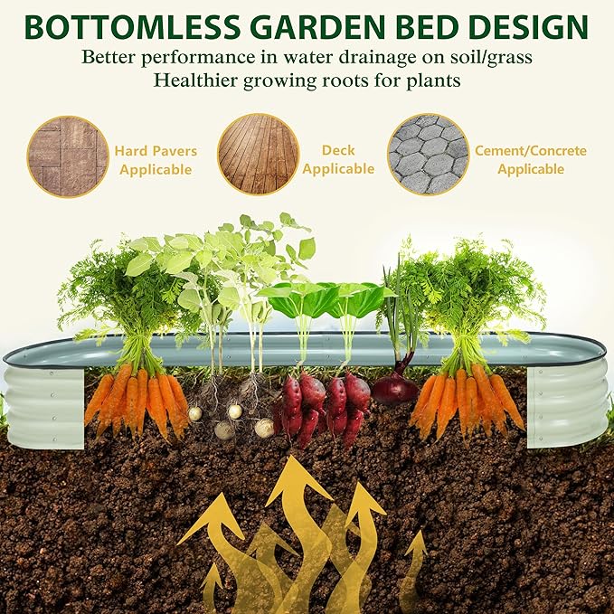 BlueWish 11.1” H Raised Garden Bed, Galvanized Raised Garden Bed with Bottomless, Rubber Strip, 9-in-1 Modular, Raised Planter Box Outdoor for Vegetable, Flower
