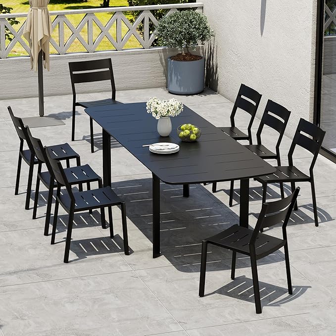 Pellebant Aluminum Patio Dining Chairs Set of 4, Stackable Black Outdoor Dining Chair with Armless, All Weather for Patio, Lawn, Garden