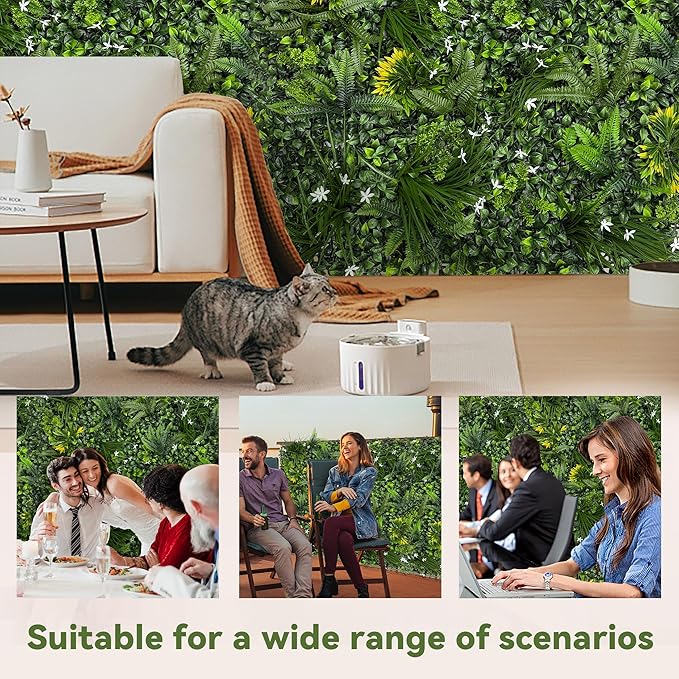 DOPGIB Artificial Grass Wall Boxwood Plant Panel: 20"x20"(6P) UV Resistant Green Leaves Faux for Interior Wall Backdrop,Garden and Indoor Outdoor Wall&Fence Covering Privacy，Party Wall Fence Decor